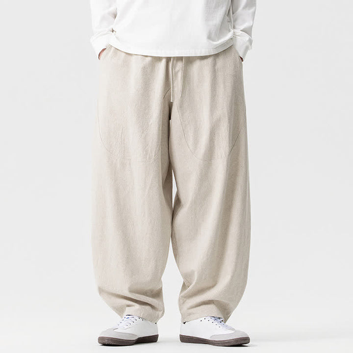 Buddha Stones Spring Summer Casual Drawstring Solid Cotton Ankle Pants Men's Harem Pants With Pockets - Beige - US/UK/AU46，EU56 (5XL) - image 6