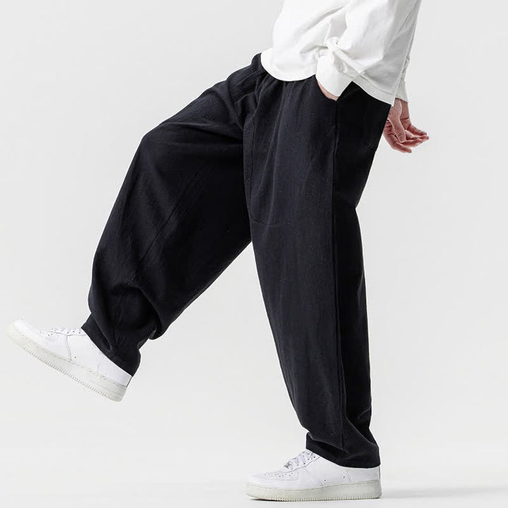Buddha Stones Spring Summer Casual Drawstring Solid Cotton Ankle Pants Men's Harem Pants With Pockets - image 15
