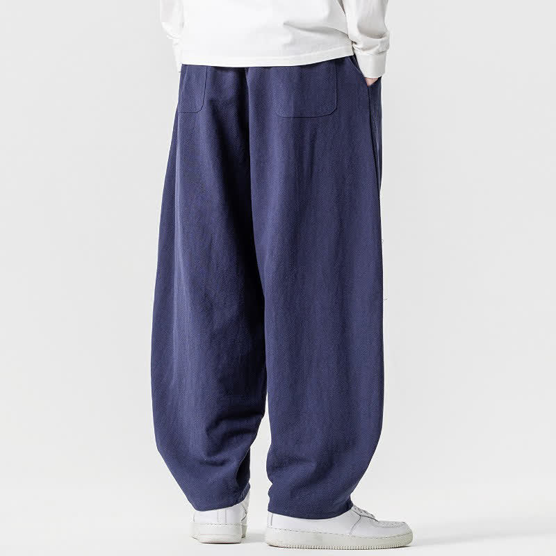 Buddha Stones Spring Summer Casual Drawstring Solid Cotton Ankle Pants Men's Harem Pants With Pockets - image 32