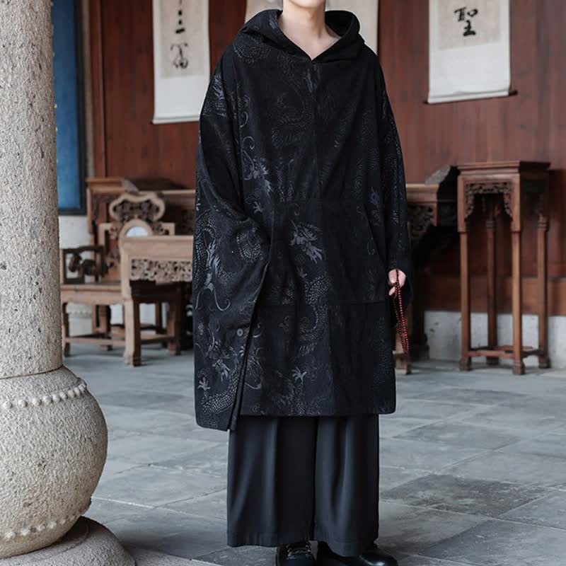 Buddha Stones Fall Winter Vintage Tang Style Corduroy Men's Long Sleeve Hoodies - image 1