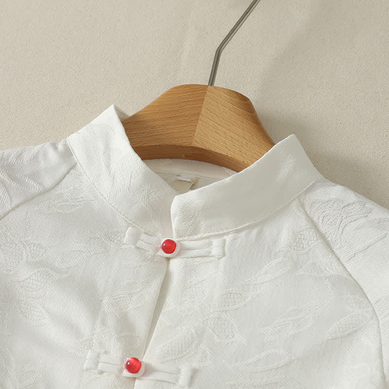 Buddha Stones Spring Fall Tang Style Vintage Frog Button Solid Women's Long Sleeve Shirts - image 2
