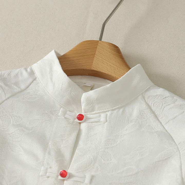 Buddha Stones Spring Fall Tang Style Vintage Frog Button Solid Women's Long Sleeve Shirts - image 2