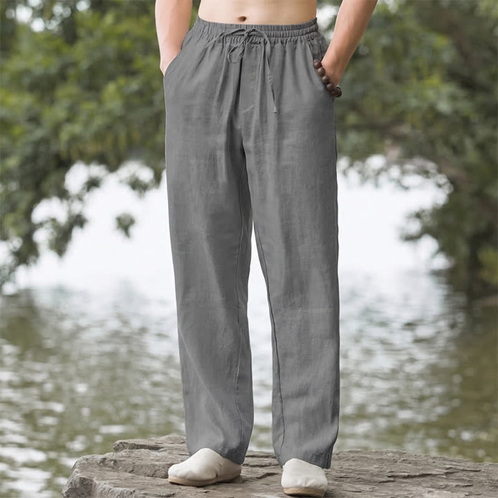 Buddha Stones Fall Casual Plain Drawstring Solid Long Pants Men's Straight Leg Pants With Pocket - Gray - US/UK/AU42, EU52 (3XL) - image 21