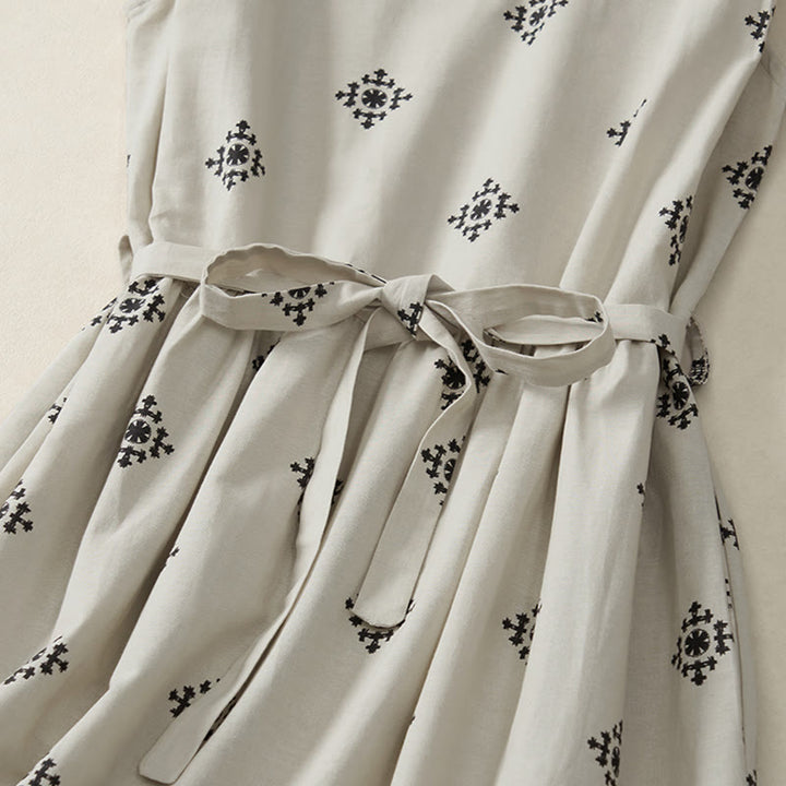 Buddha Stones Summer Boho Drawstring Geometric Print Women's Summer Sleeveless Dress With Pockets - image 3