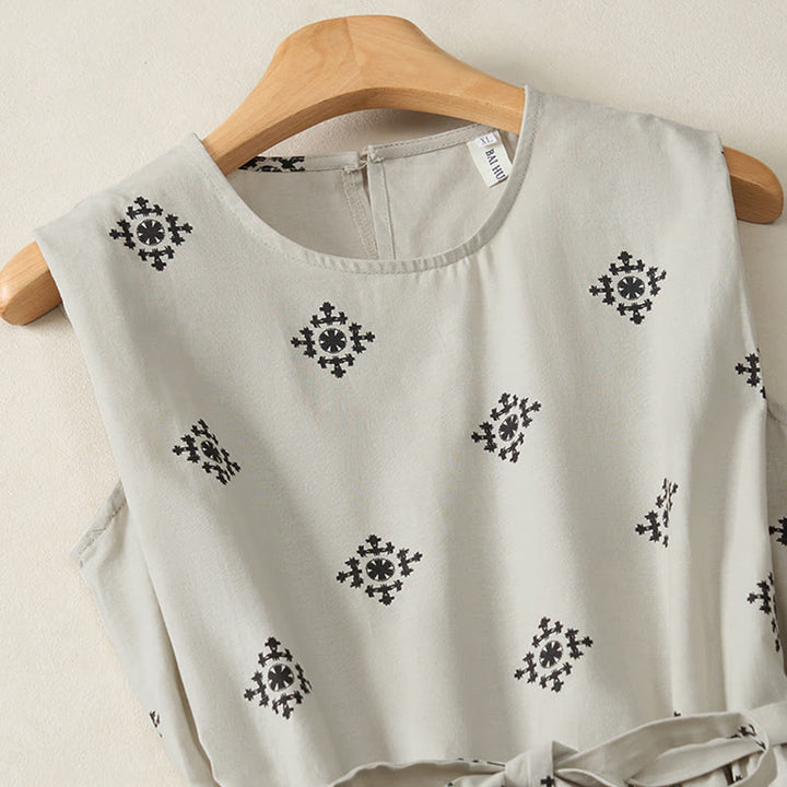 Buddha Stones Summer Boho Drawstring Geometric Print Women's Summer Sleeveless Dress With Pockets - image 2
