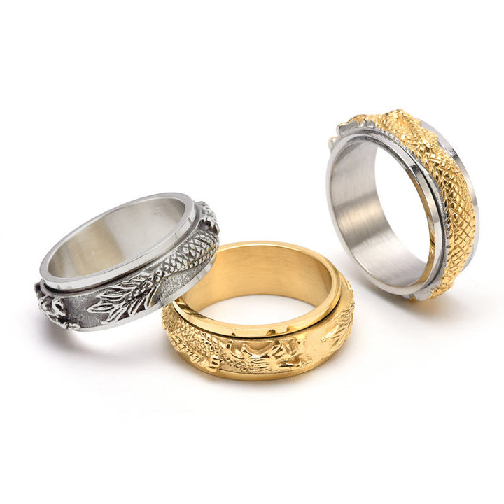 Buddha Stones Dragon Titanium Steel Stimulation Rotatable Ring - image 1