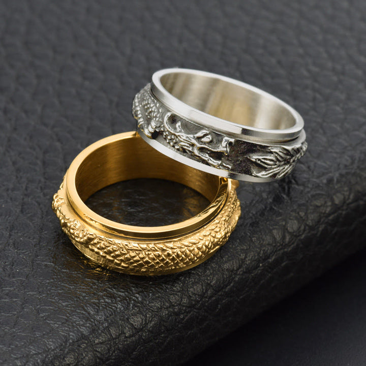 Buddha Stones Dragon Titanium Steel Stimulation Rotatable Ring - image 7
