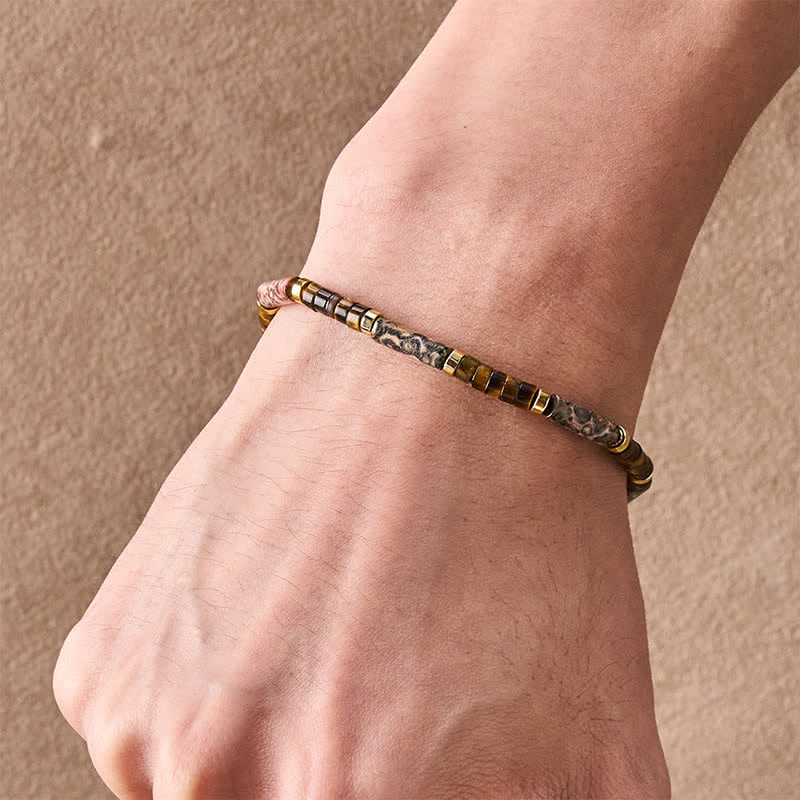 Buddha Stones Picture Jasper Tiger Eye Barrel Beads Courage Bracelet - image 4