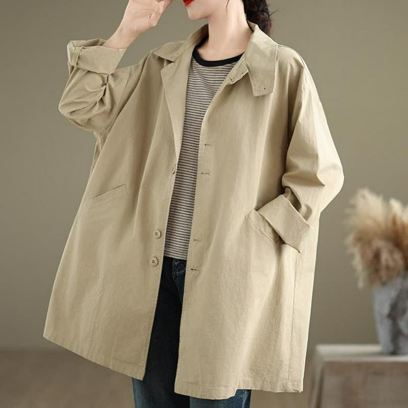 Buddha Stones Spring Fall Casual Minimalist Button-Up Lapel Collar Solid Women's Jacket With Pockets - image 8