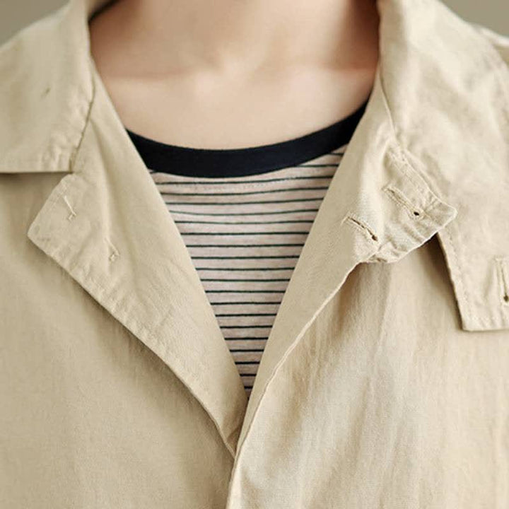 Buddha Stones Spring Fall Casual Minimalist Button-Up Lapel Collar Solid Women's Jacket With Pockets - image 12