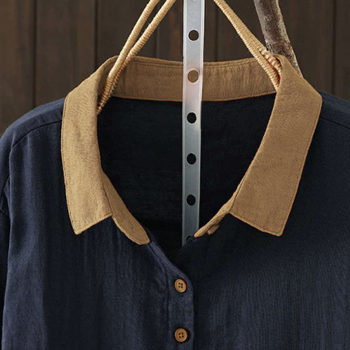 Buddha Stones Spring Casual Vintage Button-Up Contrast Collar Women's Long Sleeve Shirts - image 3