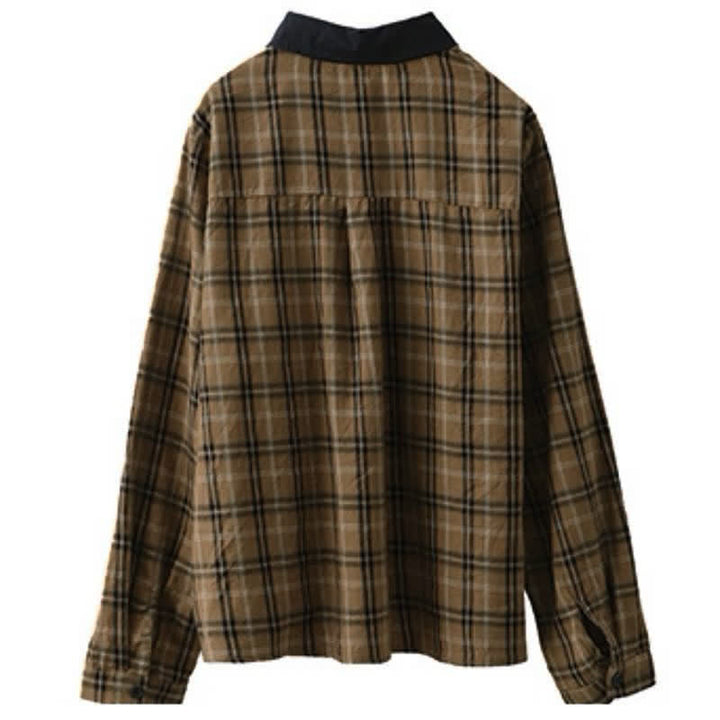 Buddha Stones Fall Casual Vintage Button-Up Contrast Collar Plaid Women's Long Sleeve Shirts - image 4