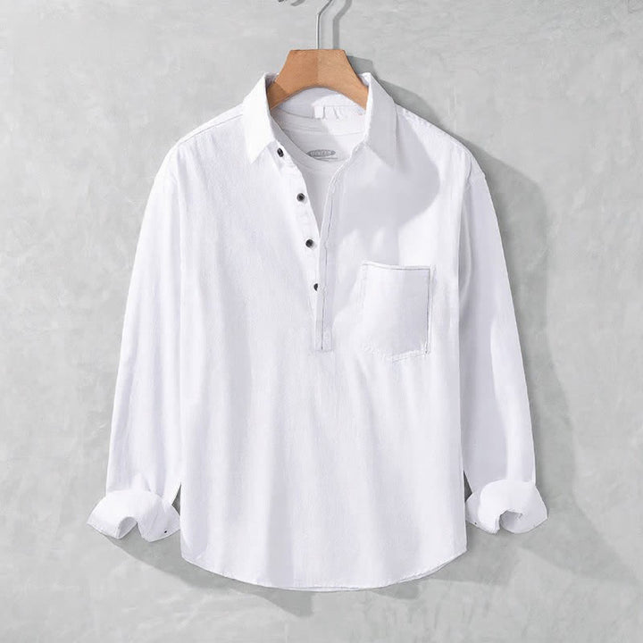 Buddha Stones Spring Fall Casual Button-Up Solid Cotton Men's Long Sleeve Shirts With Patch Pocket - White - US/UK/AU42, EU52 (3XL) - image 29