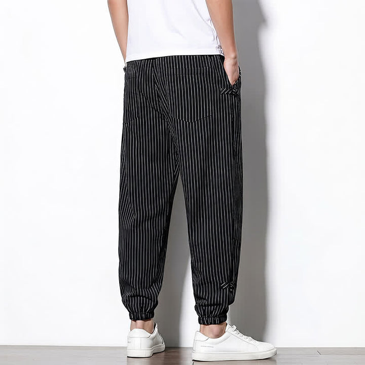Buddha Stones Spring Summer Basic Drawstring Striped Cropped Pants Men's Tapered Pants With Pockets - image 24