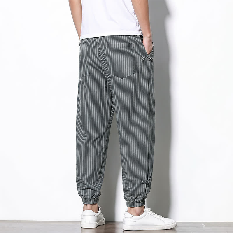 Buddha Stones Spring Summer Basic Drawstring Striped Cropped Pants Men's Tapered Pants With Pockets - image 13