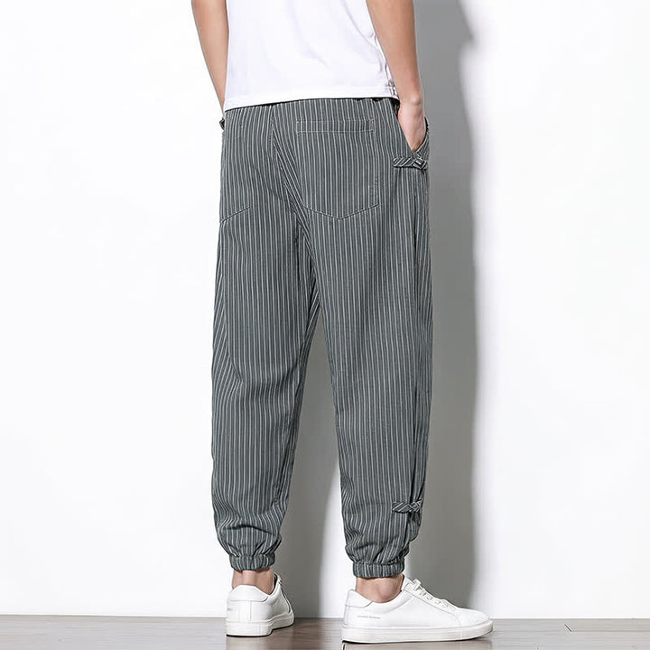 Buddha Stones Spring Summer Basic Drawstring Striped Cropped Pants Men's Tapered Pants With Pockets - image 13