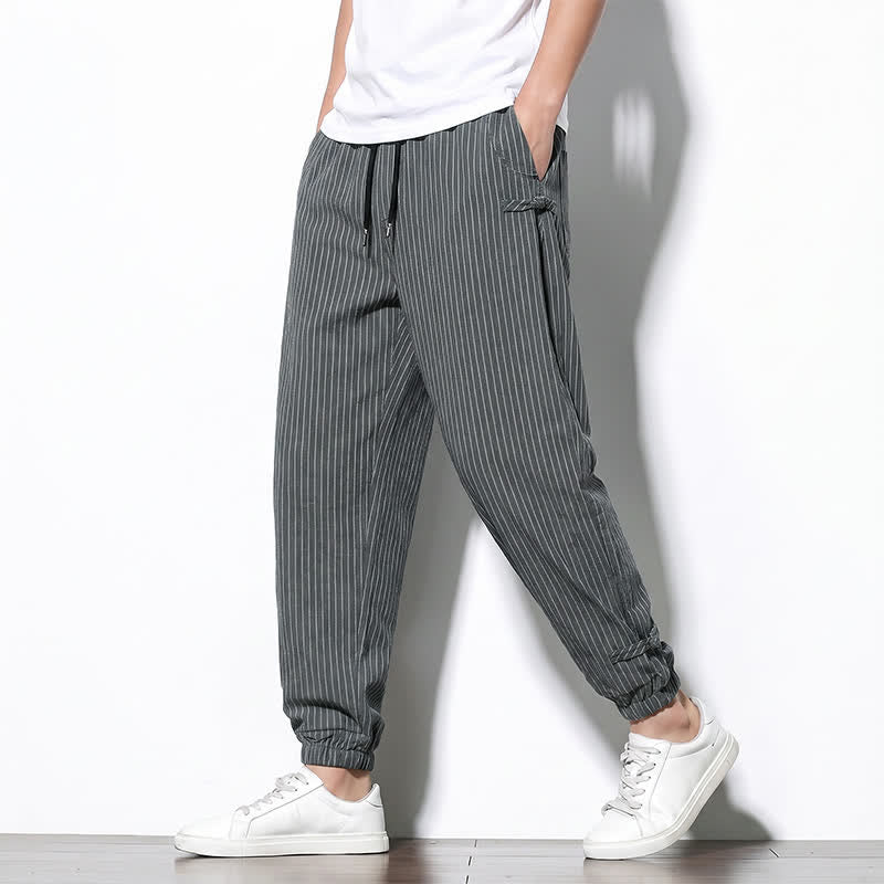 Buddha Stones Spring Summer Basic Drawstring Striped Cropped Pants Men's Tapered Pants With Pockets - image 12