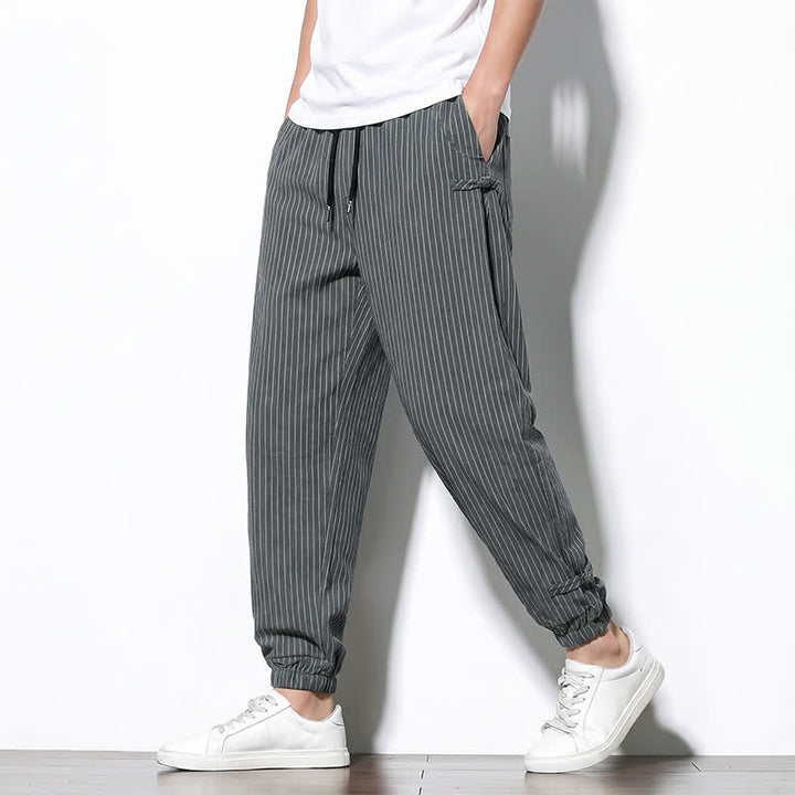 Buddha Stones Spring Summer Basic Drawstring Striped Cropped Pants Men's Tapered Pants With Pockets - image 12