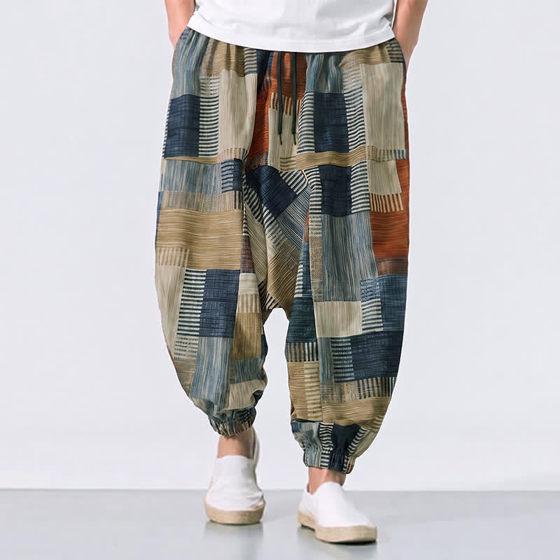 Buddha Stones Spring Summer Casual Boho Drawstring Geometric Long Pants Men's Harem Pants With Pocket - image 1