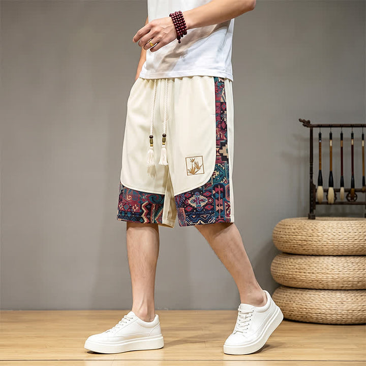Buddha Stones Summer Boho Drawstring Elastic Waist Geometric Trim Men's Shorts With Pockets - White - US/UK/AU46, EU56 (5XL) - image 21