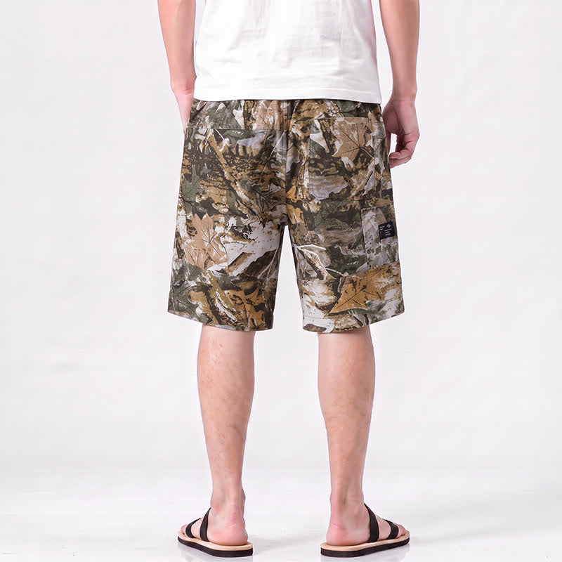 Buddha Stones Summer Casual Athletic Drawstring Camouflage Leaves Cotton Ramie Men's Shorts With Pockets - image 1