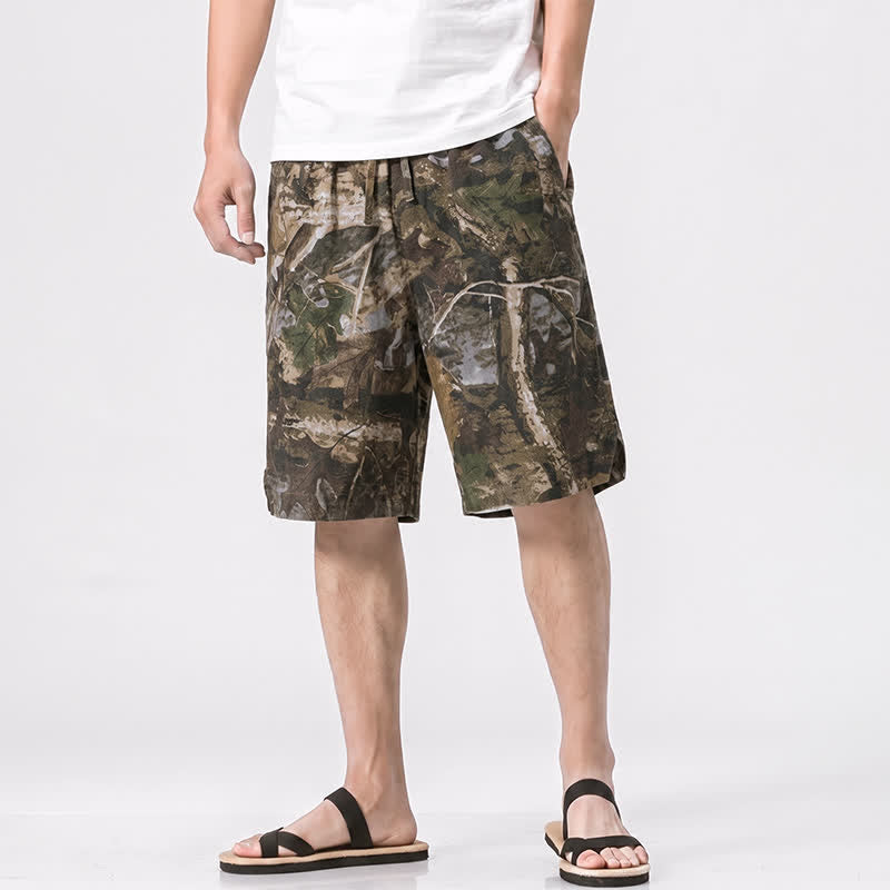 Buddha Stones Summer Casual Athletic Drawstring Camouflage Leaves Cotton Ramie Men's Shorts With Pockets - OliveDrab - US/UK/AU44, EU54 (4XL) - image 10