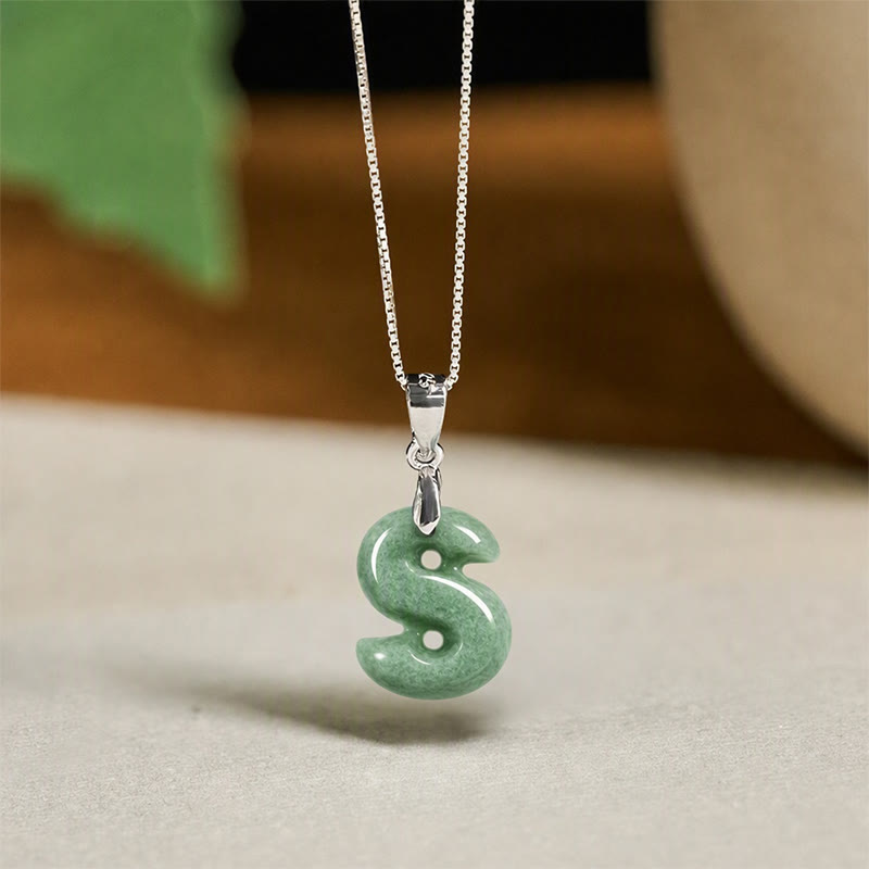 Buddha Stones Natural A-Z Letter Jade 925 Sterling Silver Silm Chain Prosperity Necklace Pendant - S - image 42