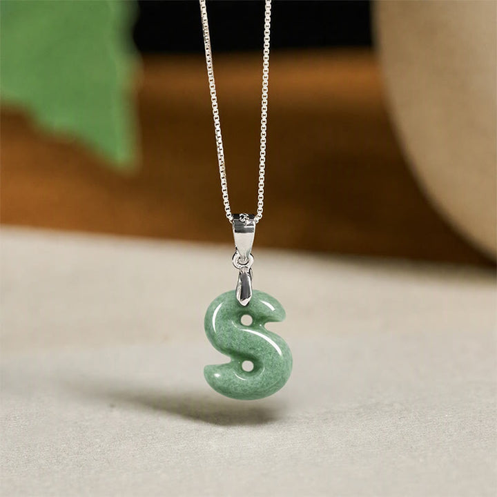 Buddha Stones Natural A-Z Letter Jade 925 Sterling Silver Silm Chain Prosperity Necklace Pendant - S - image 42