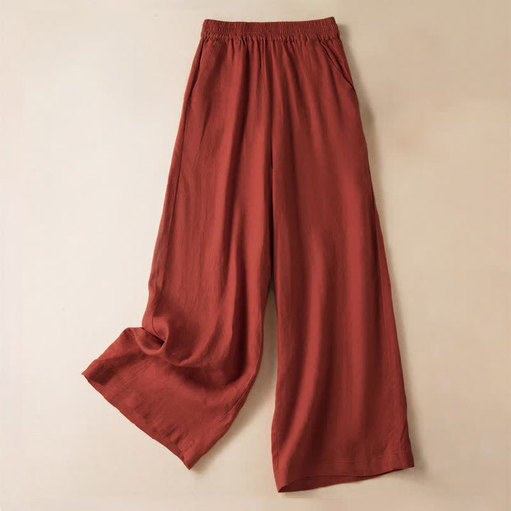 Buddha Stones Casual Solid Color Women's Wide Leg Pants With Pockets - OrangeRed - US12，UK/AU16，EU44 (3XL) - image 4