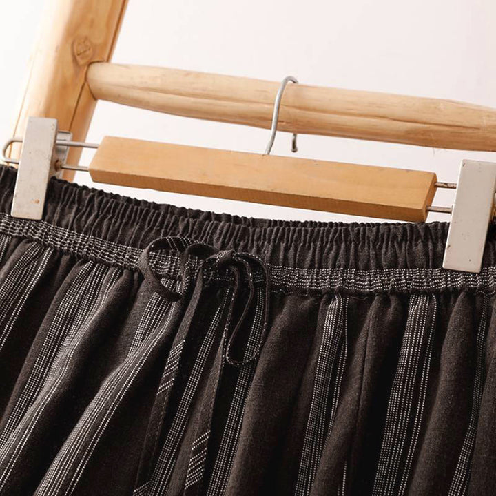 Buddha Stones Spring Summer Casual Drawstring Striped Cropped Pants Women's Wide Leg Pants With Pockets - image 12