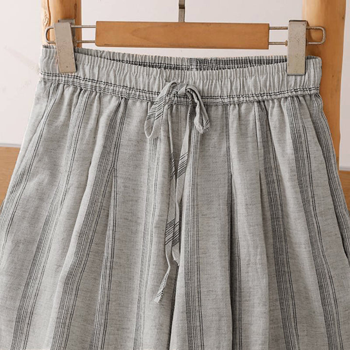 Buddha Stones Spring Summer Casual Drawstring Striped Cropped Pants Women's Wide Leg Pants With Pockets - image 2
