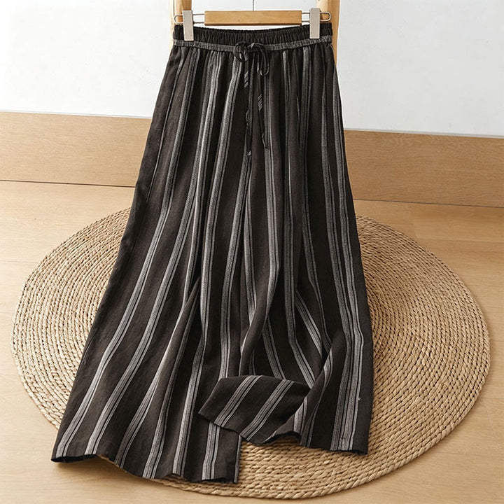 Buddha Stones Spring Summer Casual Drawstring Striped Cropped Pants Women's Wide Leg Pants With Pockets - SaddleBrown - US8-10, UK/AU12-14, EU40-42 (2XL) - image 10