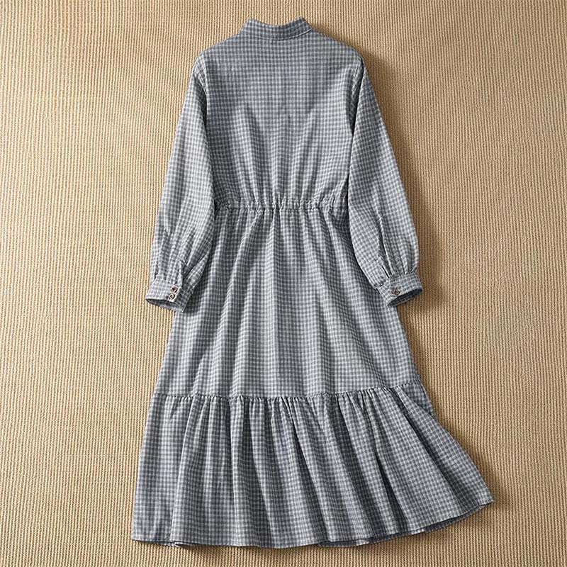Buddha Stones Spring Casual Button-Up Plaid Women's Long Sleeve Dress - image 3