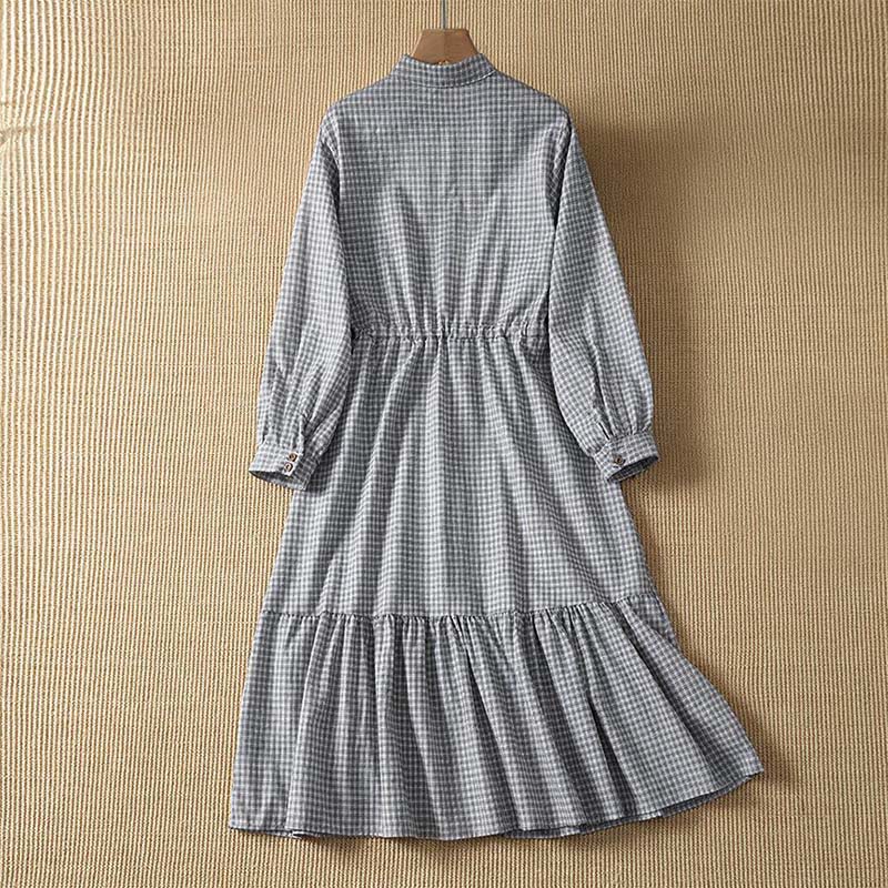 Buddha Stones Spring Casual Button-Up Plaid Women's Long Sleeve Dress - image 2
