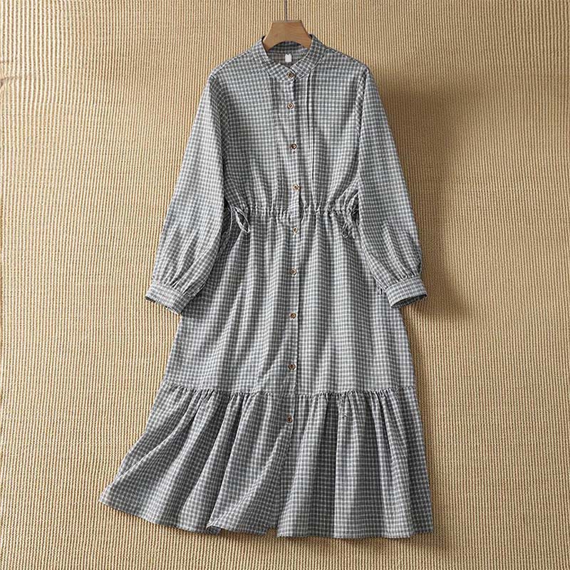 Buddha Stones Spring Casual Button-Up Plaid Women's Long Sleeve Dress - Black - US8-10, UK/AU12-14, EU40-42 (2XL) - image 1