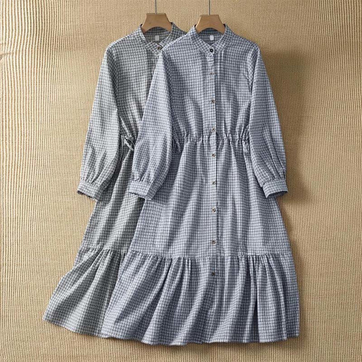Buddha Stones Spring Casual Button-Up Plaid Women's Long Sleeve Dress - image 10