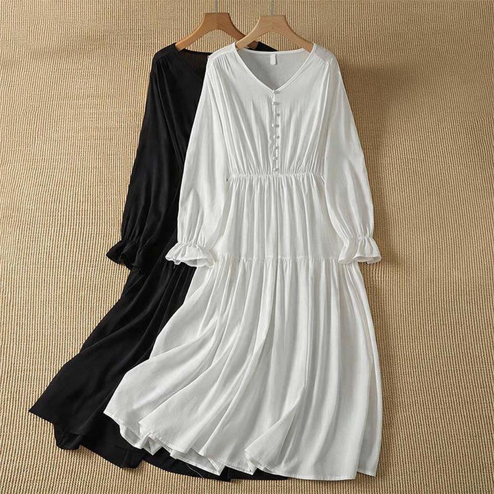 Buddha Stones Spring Boho Button-Up Solid Women's Long Sleeve Dress With Pocket - image 12