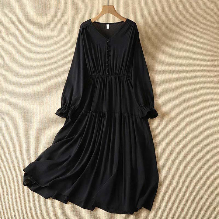 Buddha Stones Spring Boho Button-Up Solid Women's Long Sleeve Dress With Pocket - Black - US8-10, UK/AU12-14, EU40-42 (2XL) - image 8
