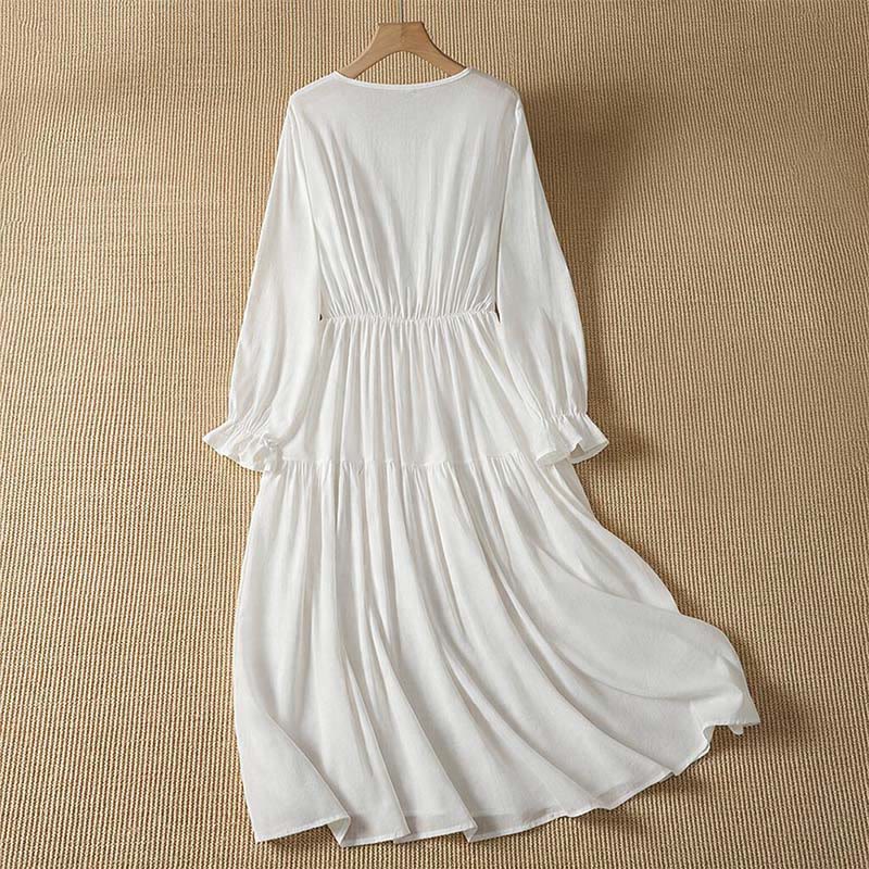 Buddha Stones Spring Boho Button-Up Solid Women's Long Sleeve Dress With Pocket - image 2