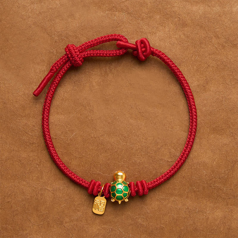 Buddha Stones Fu Character Turtle Red String Fortune Bracelet - DarkRed - 6.7–7.5 in/17–19 cm - Square Fu Character - image 1