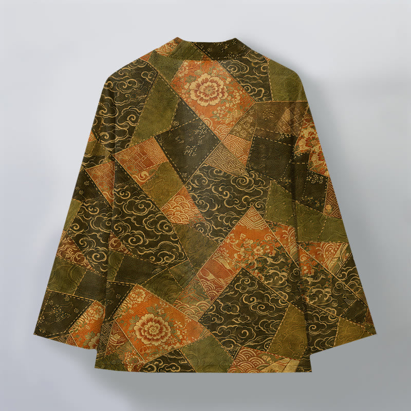 Buddha Stones Cotton Vintage Patchwork Waves Pattern Open Front Men's Kimono - image 8