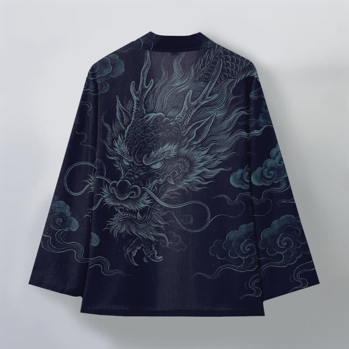 Buddha Stones Cotton Ancient Dragon Mist Pattern Open Front Men's Kimono - image 2