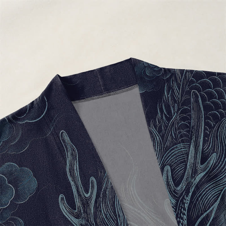 Buddha Stones Cotton Ancient Dragon Mist Pattern Open Front Men's Kimono - image 3