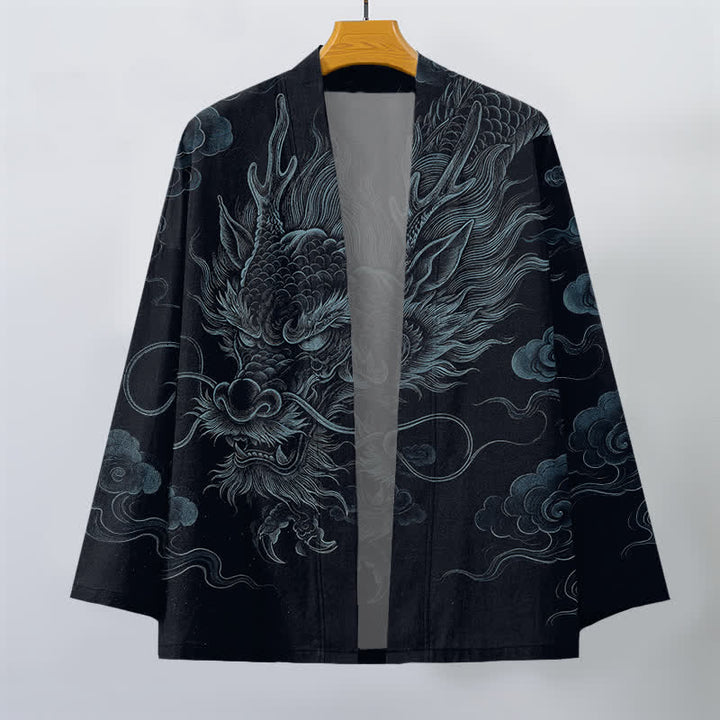 Buddha Stones Cotton Ancient Dragon Mist Pattern Open Front Men's Kimono - image 10