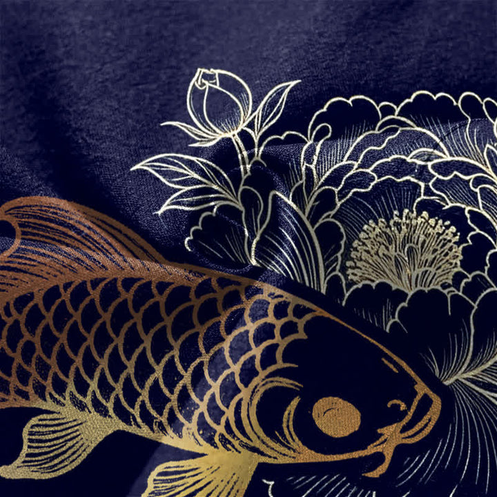 Buddha Stones Cotton Twin Koi Blossom Pattern Open Front Men's Kimono - image 5