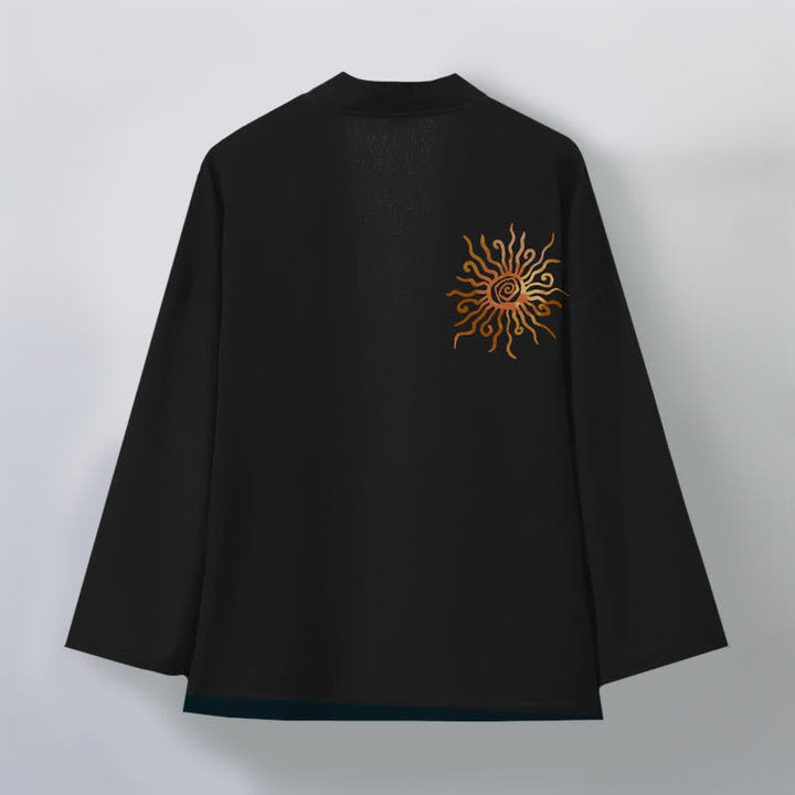 Buddha Stones Cotton Golden Sunburst Pattern Open Front Men's Kimono - image 2