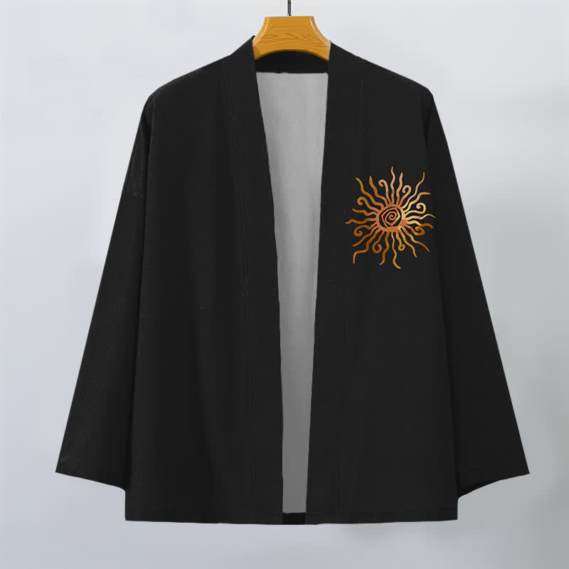 Buddha Stones Cotton Golden Sunburst Pattern Open Front Men's Kimono - image 1