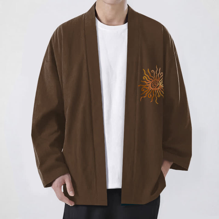 Buddha Stones Cotton Golden Sunburst Pattern Open Front Men's Kimono - SaddleBrown - US/UK/AU48，EU58 (4XL) - image 6