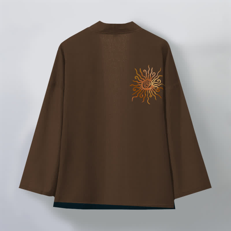 Buddha Stones Cotton Golden Sunburst Pattern Open Front Men's Kimono - image 8