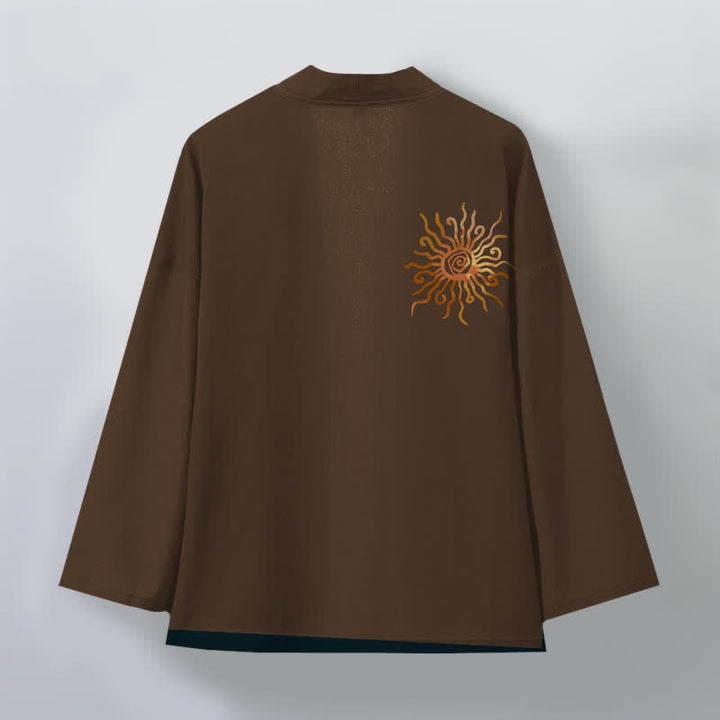 Buddha Stones Cotton Golden Sunburst Pattern Open Front Men's Kimono - image 8